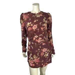 Zimmerman Silk Floral Print Ruched Dress Size 3 Unbridled Drape Mini Long Sleeve